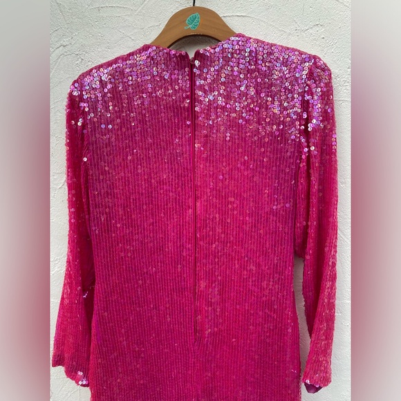 Vintage 80βs SEQUINS Hot Pink Cocktail Dress/ 80βs PINK Sheath Dress Size 6 - Picture 9 of 13